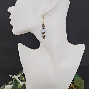 Silver and Black Dangle Earrings with Beads